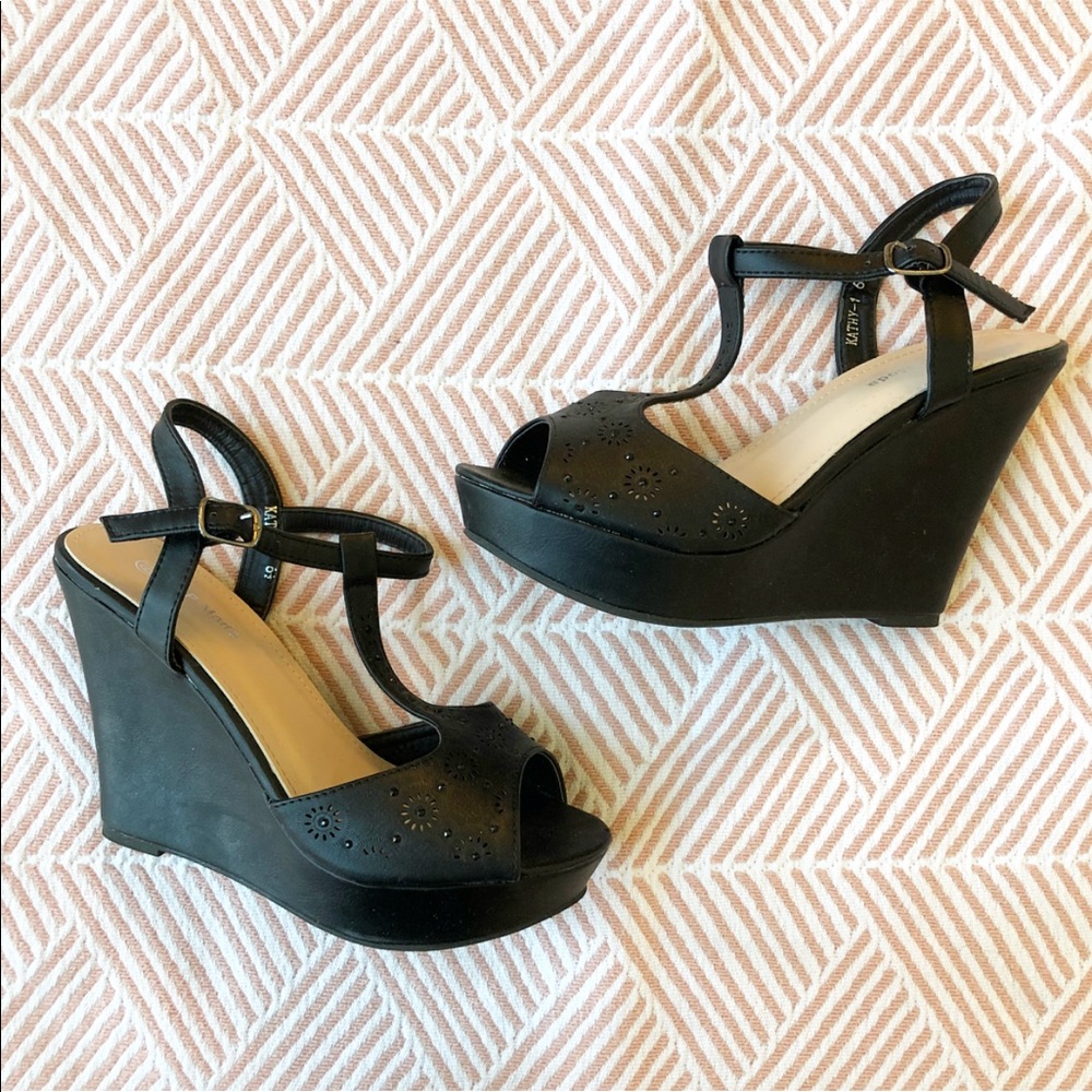 Black Wedges with Floral Detailing